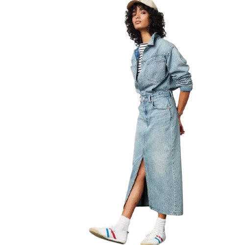 Western Denim Midi Dress (8154159677648)