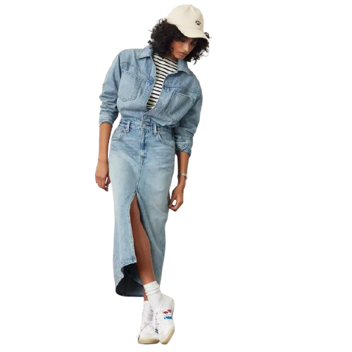 Western Denim Midi Dress (8154159677648)