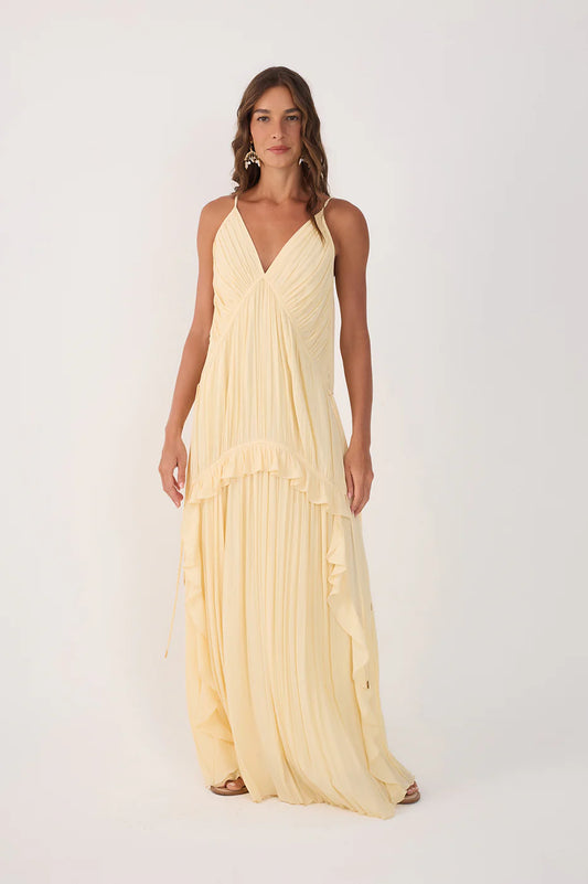 V Neck Ruffled Draped Maxi Dress