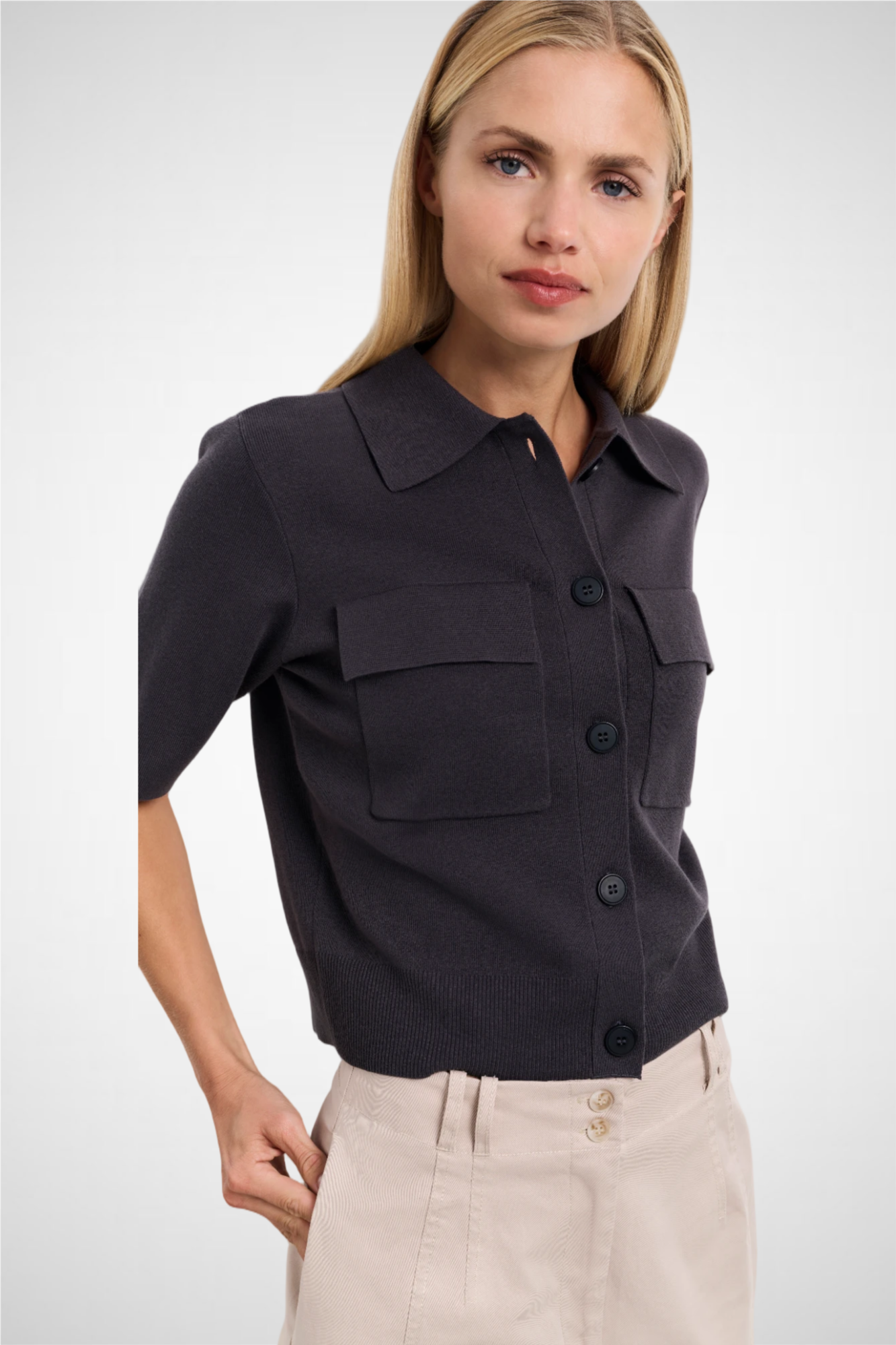 Short Sleeve Cardigan With Chest Pockets (8255629361360)