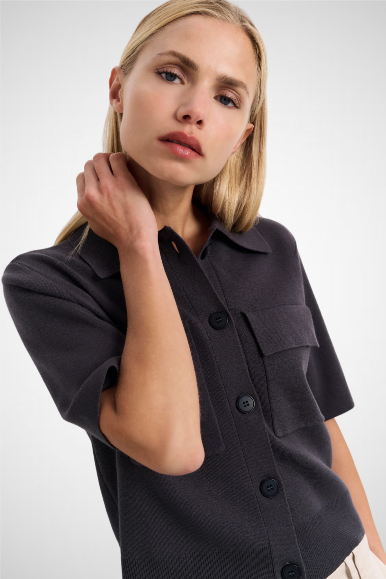 Short Sleeve Cardigan With Chest Pockets (8255629361360)