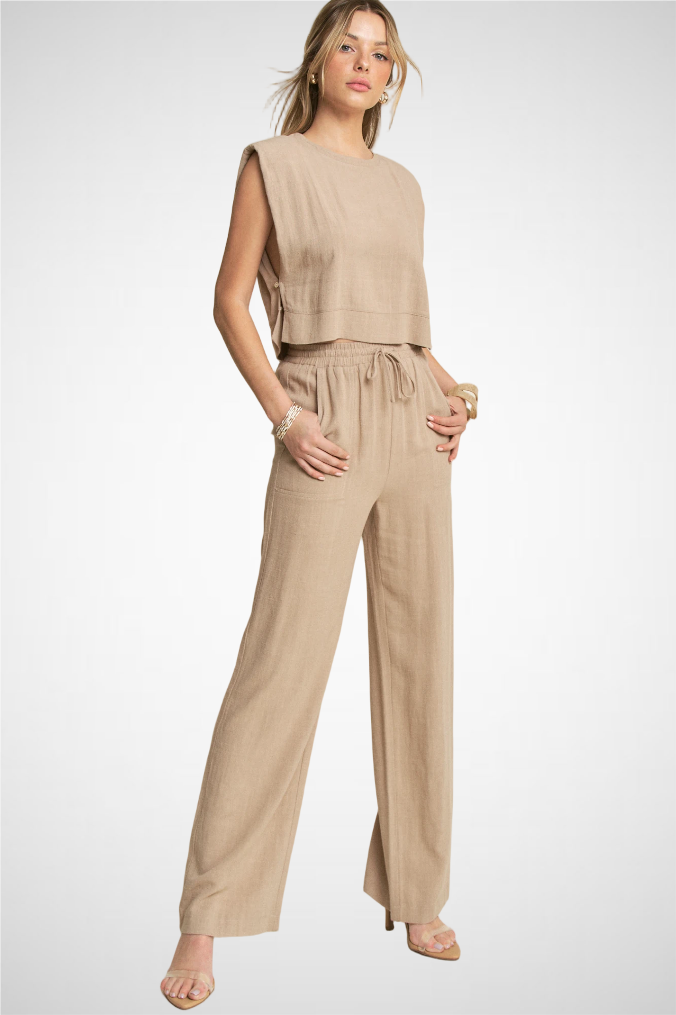 Power Shoulder Top And Pants Set (8260446781648) (8277317943504)