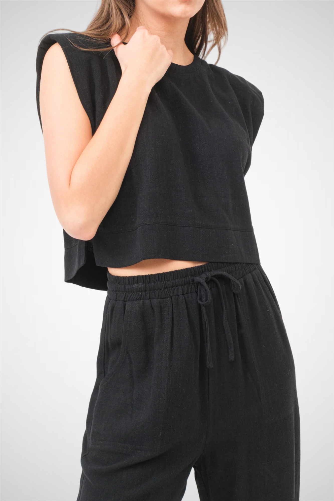 Power Shoulder Top And Pants Set (8260446781648) (8277317943504)