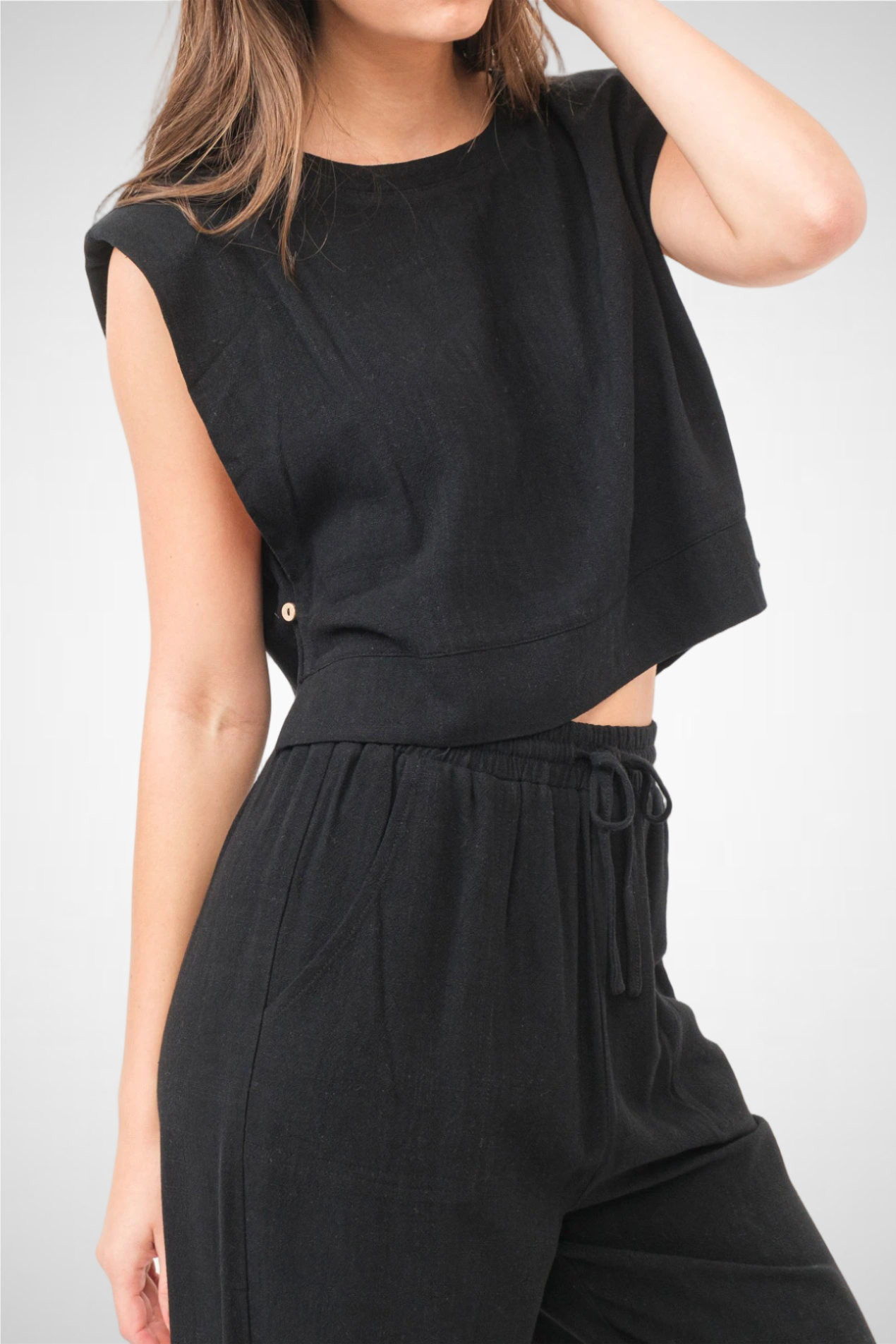 Power Shoulder Top And Pants Set (8260446781648) (8277317943504)