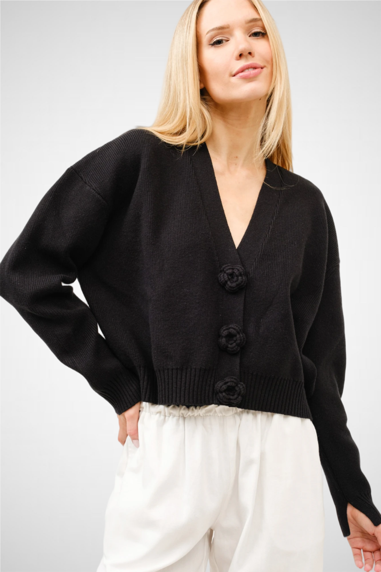 Knit Floral Detail Cardigan (8260446748880)