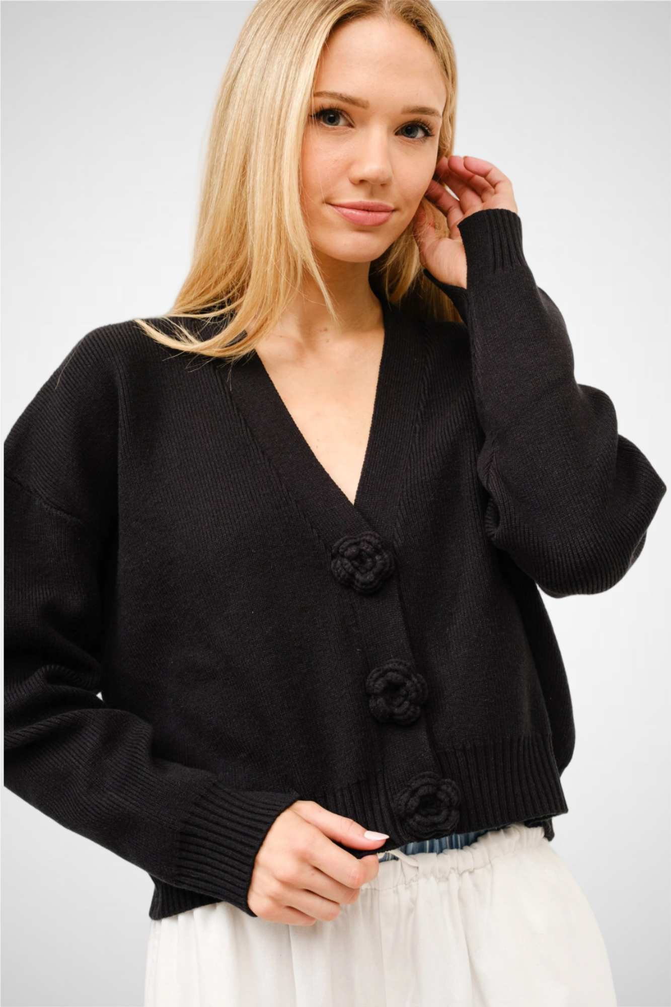 Knit Floral Detail Cardigan (8260446748880)