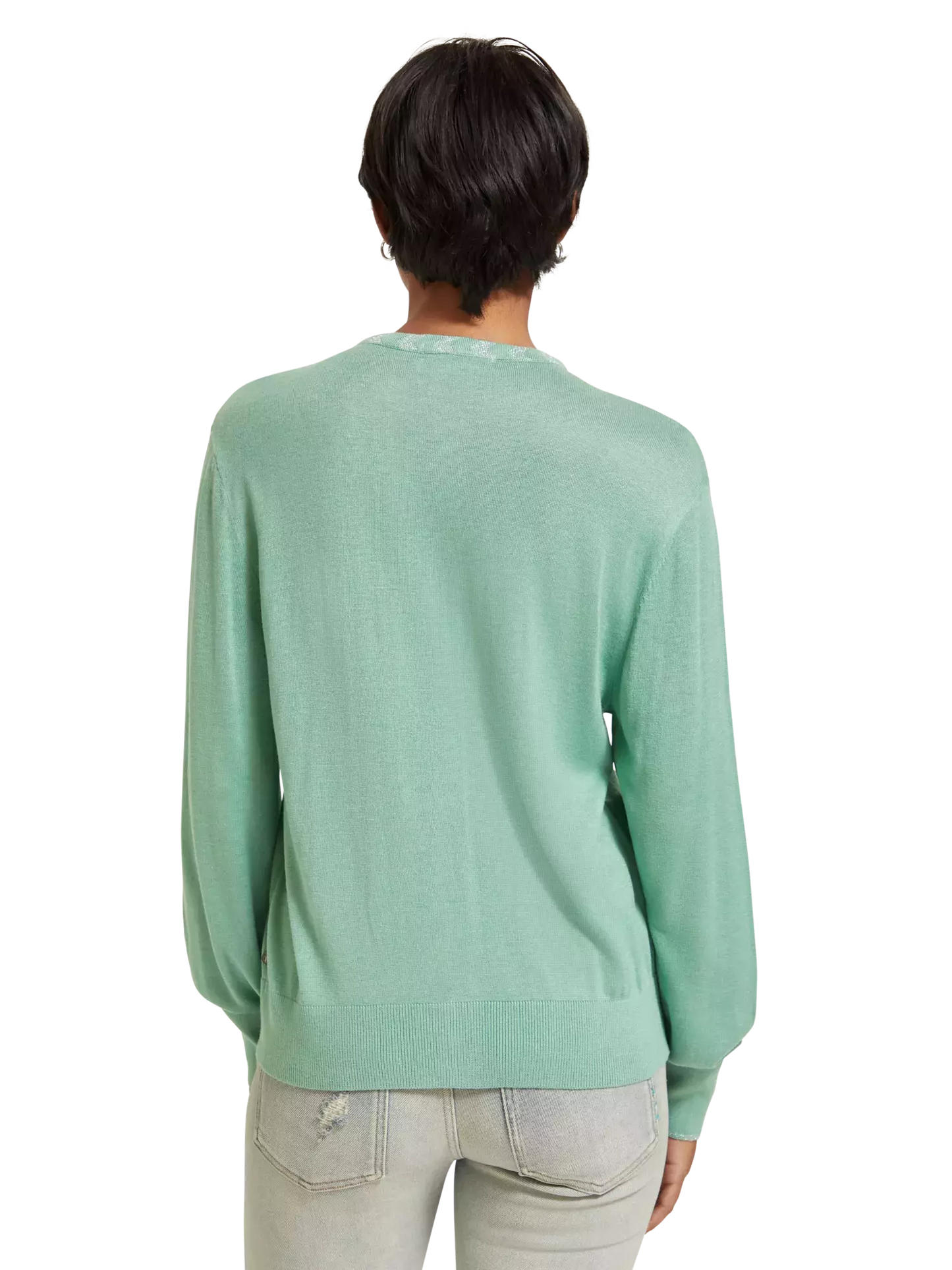 Jacquard Trim Crew Neck Cardigan (7980188795088)
