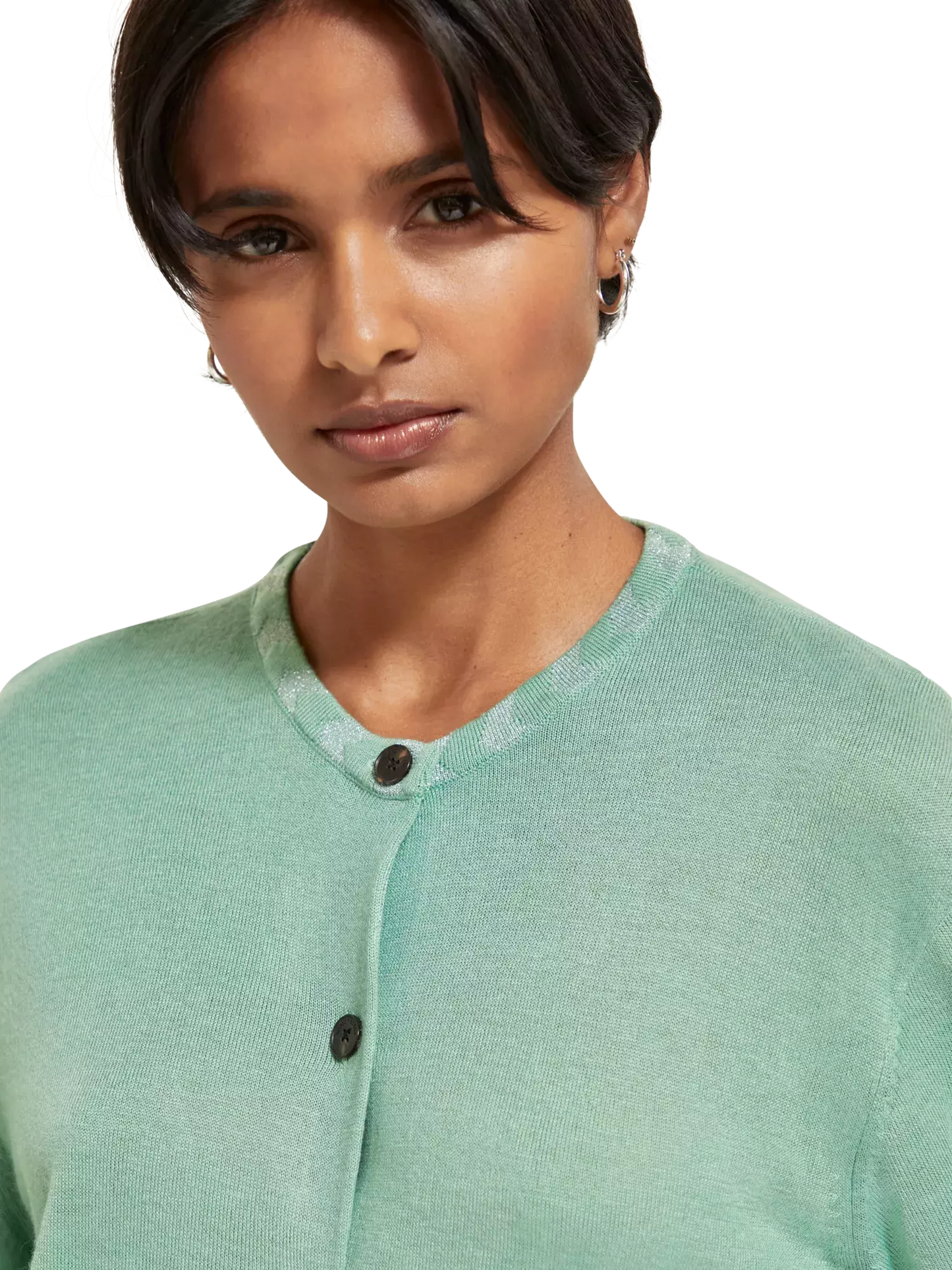 Jacquard Trim Crew Neck Cardigan (7980188795088)