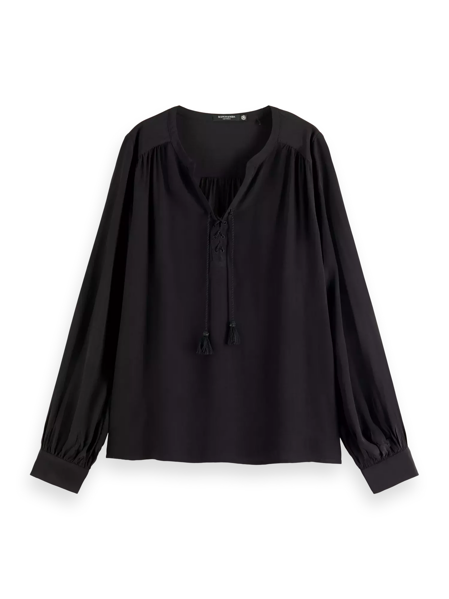 Lace Up Top With Balloon Sleeves (7980187746512)
