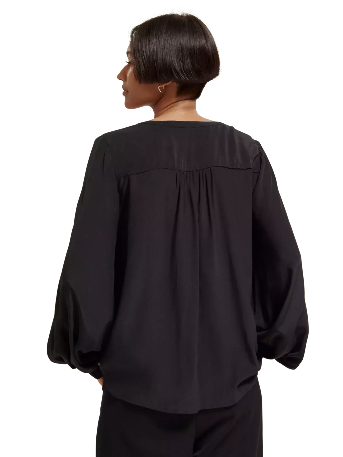 Lace Up Top With Balloon Sleeves (7980187746512)