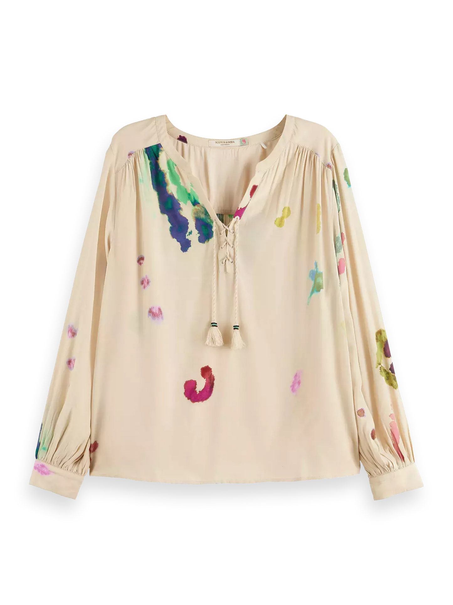 Lace Up Top With Balloon Sleeves (7980187746512)