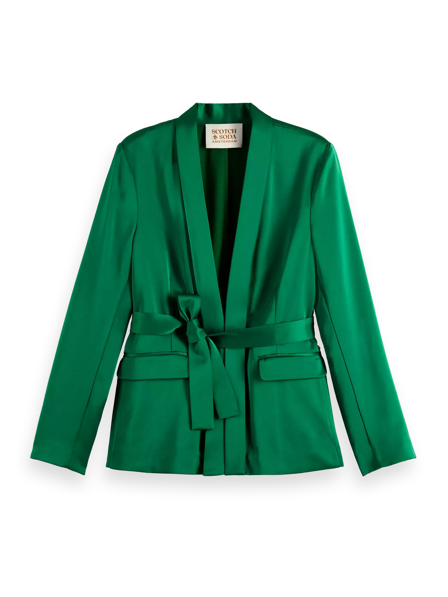 Belted Satin Single Breasted Blazer (8002671018192)