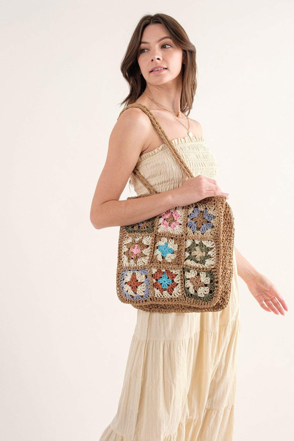 MULTI PATTERN STRAW RATTAN SHOULDER BAG (7913496674512)