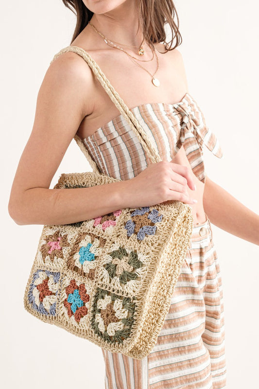 MULTI PATTERN STRAW RATTAN SHOULDER BAG (7913496674512)