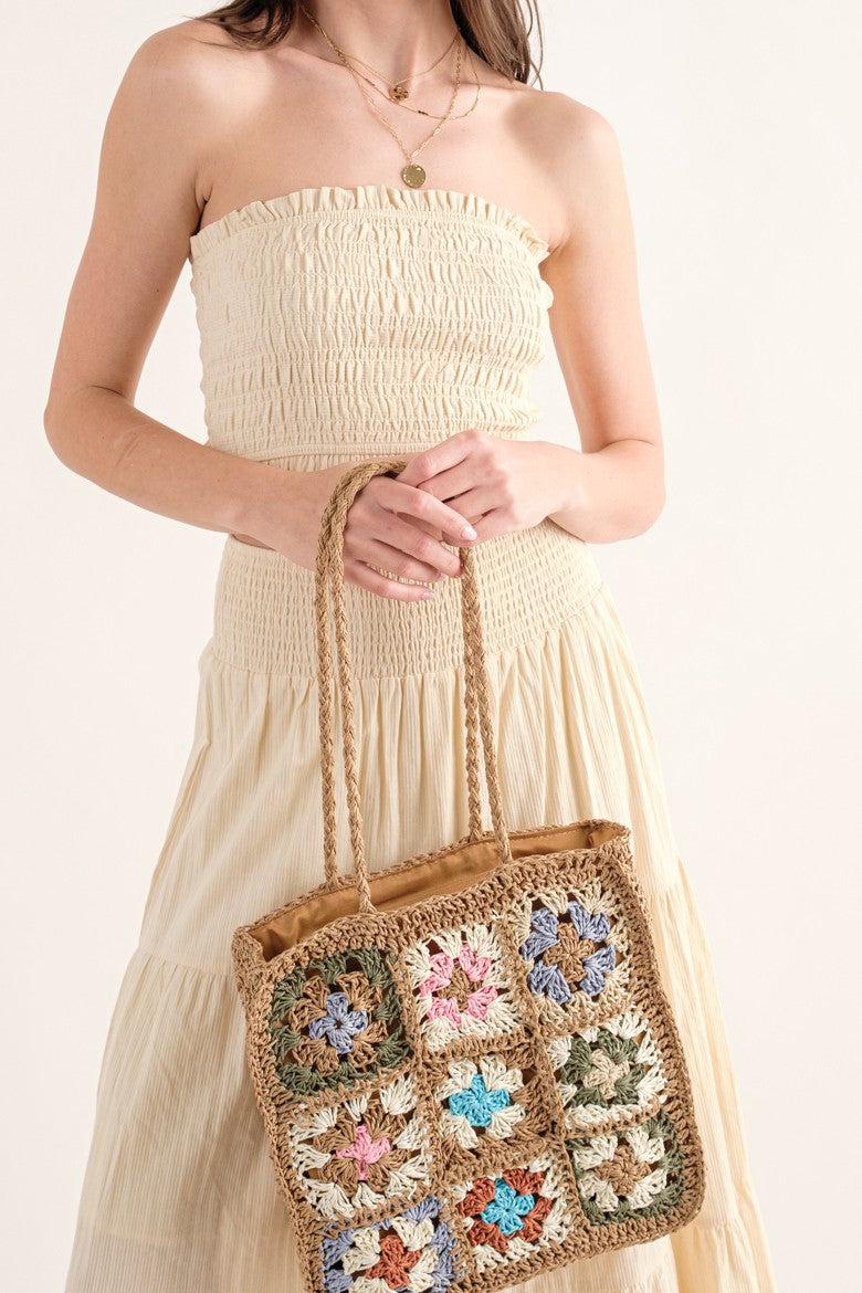MULTI PATTERN STRAW RATTAN SHOULDER BAG (7913496674512)