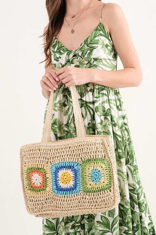 MULTI PATTERN STRAW RATTAN SHOULDER BAG (7913496608976)
