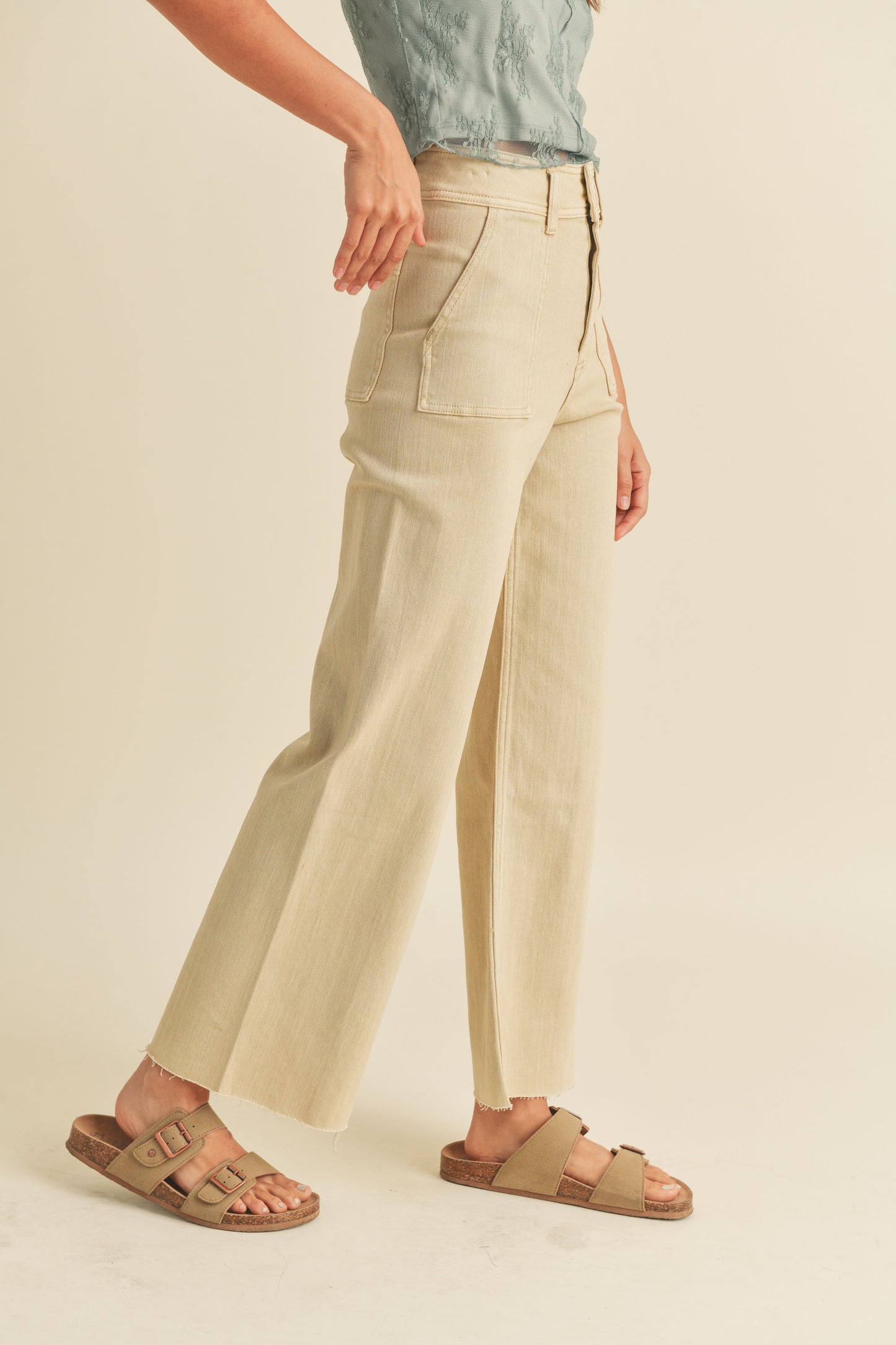 Dye and Wash Cotton Stretch Wideleg Pants (8122691125456)