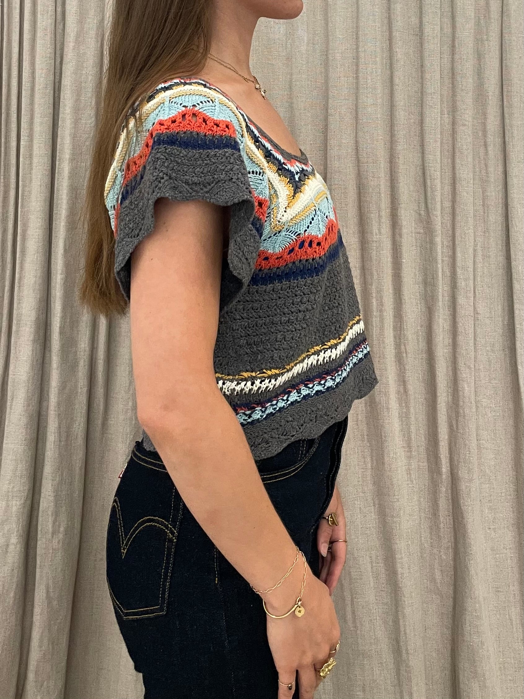 Crochet Lace Multicolor Pattern Top (8260682875088)