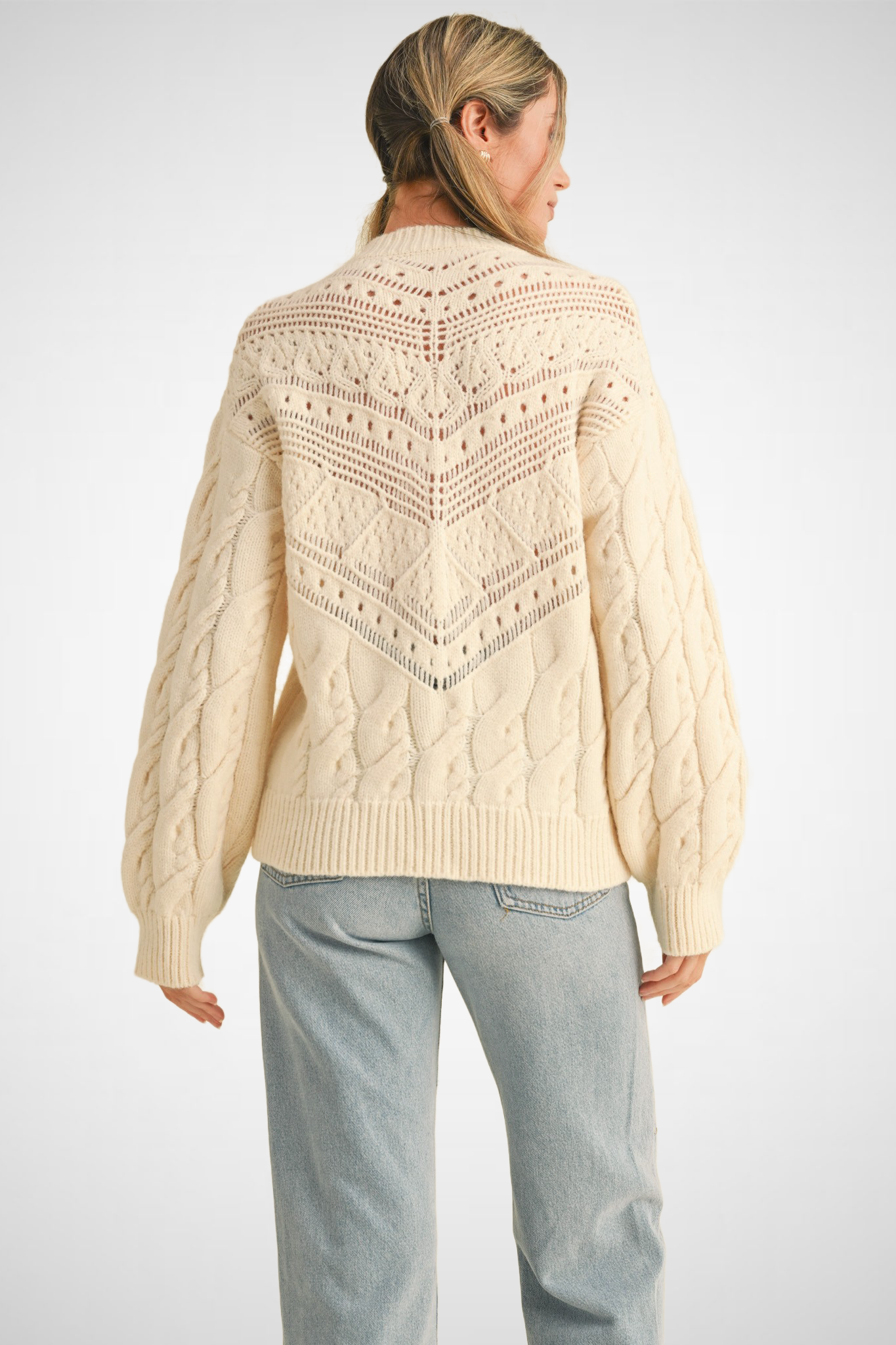 Lace Detail Crew Neck Knit Long Sleeve Sweater (8232185069776)