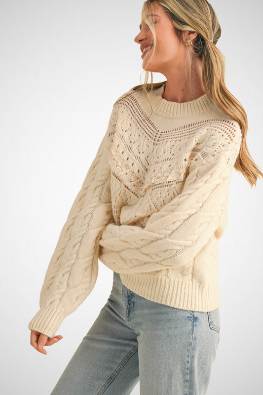 Lace Detail Crew Neck Knit Long Sleeve Sweater (8232185069776)