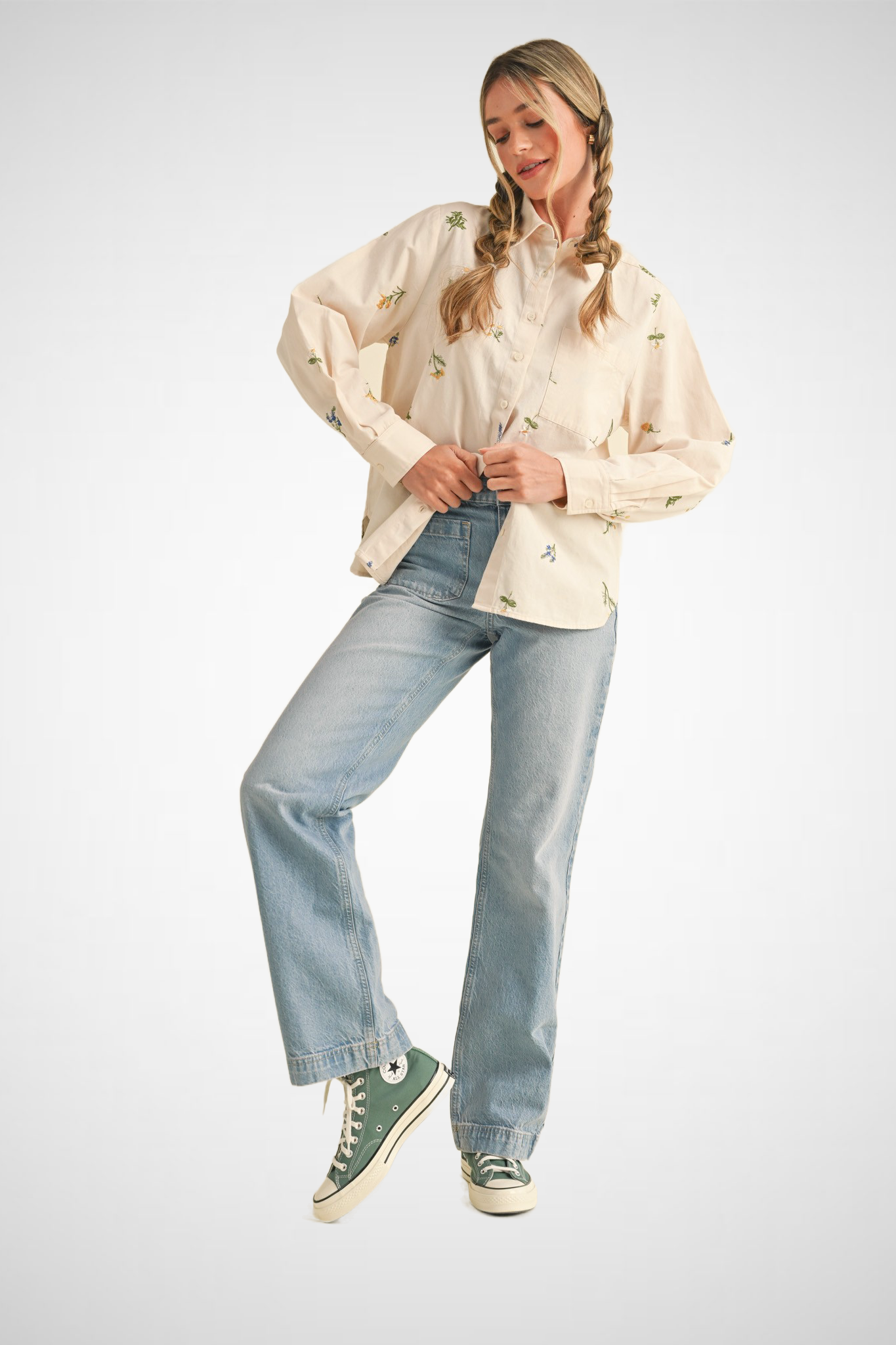 Floral Embroidery Button Down Top (8232184840400)