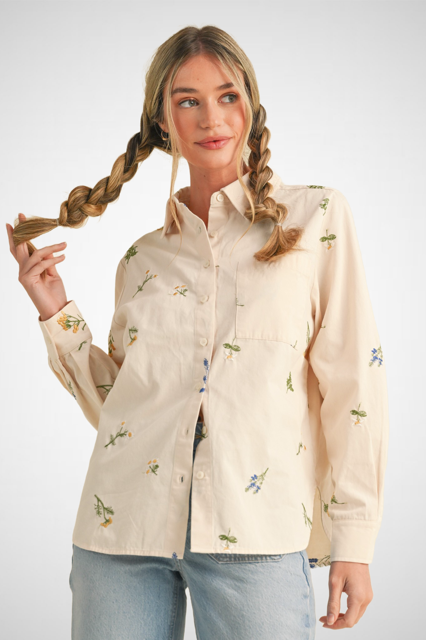 Floral Embroidery Button Down Top (8232184840400)