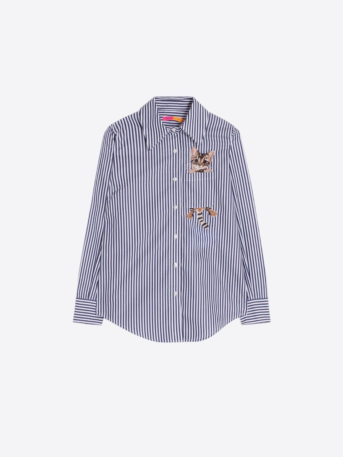 Striped Shirt With Cat Embroidery