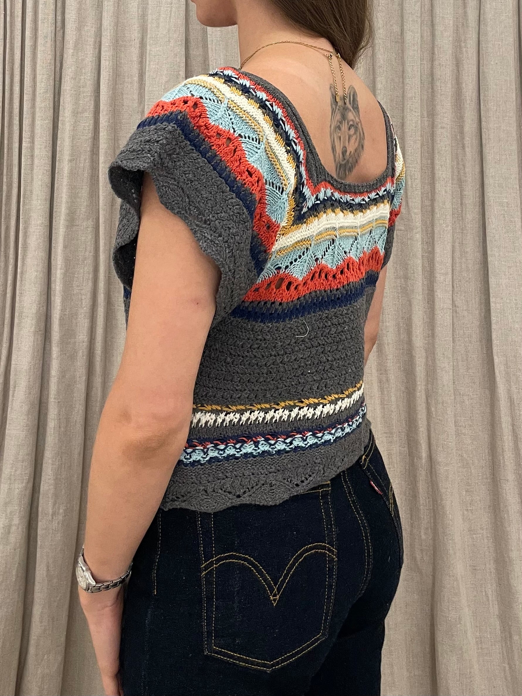 Crochet Lace Multicolor Pattern Top (8260682875088)