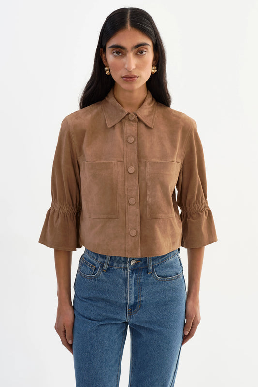 Carolina Suede Ruffle Sleeve Jacket