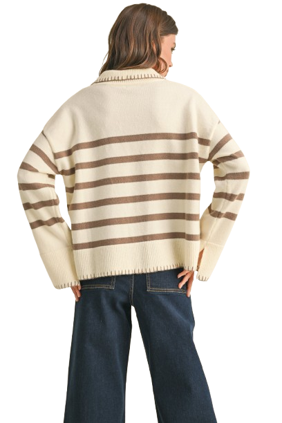 Stripe With Detailed On Edge Sweater Top (8160640073936)