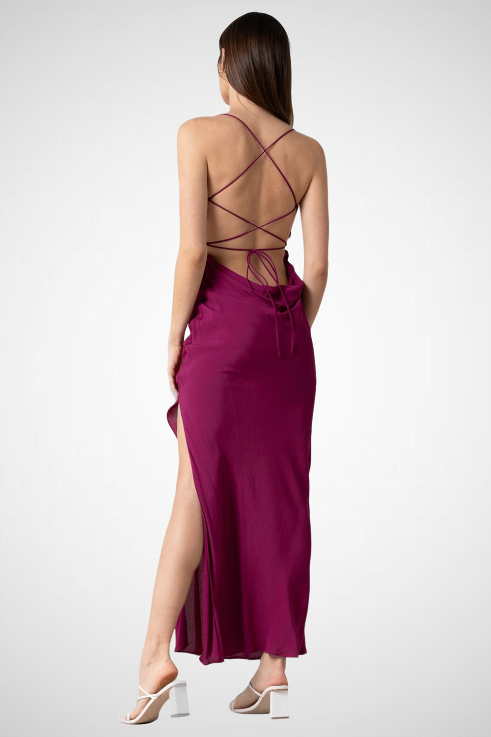 Woven Cowl Neck Backless Dress (8261478383824)