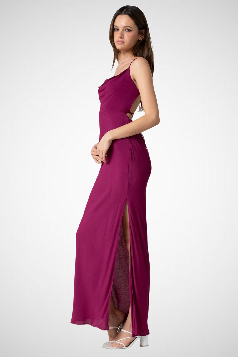Woven Cowl Neck Backless Dress (8261478383824)