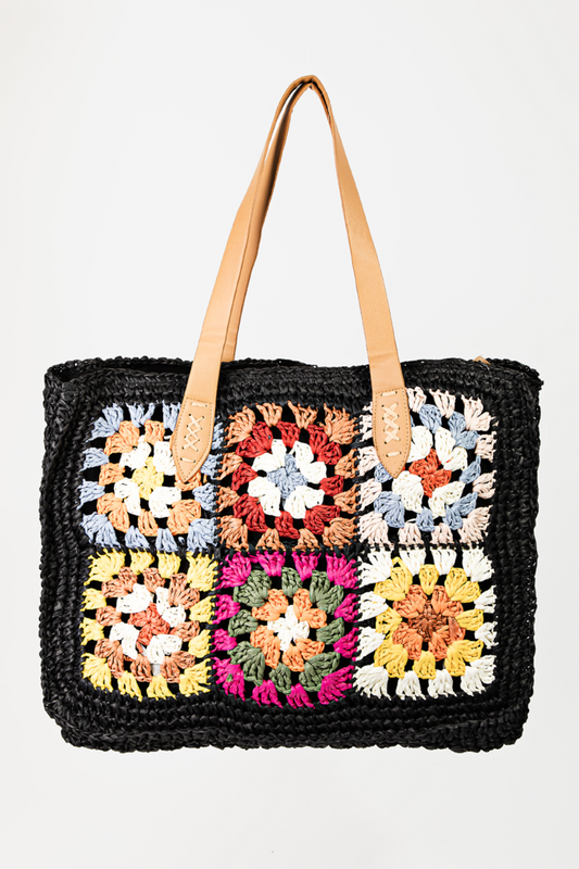 Braided Floral Patch Tote Bag (7916003721424)