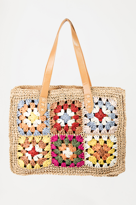 Braided Floral Patch Tote Bag (7916003721424)