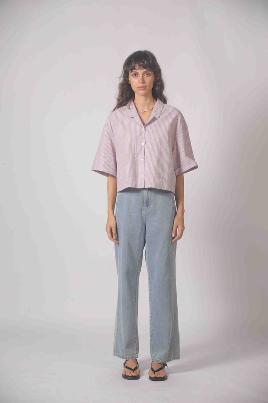 Modern Cropped Stripe Button-Up