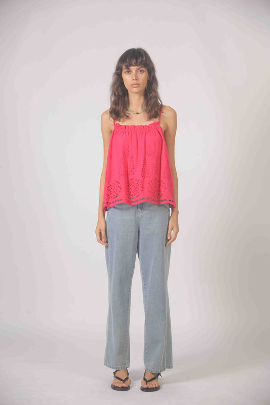 Top with Scallopped Eyelet Hem