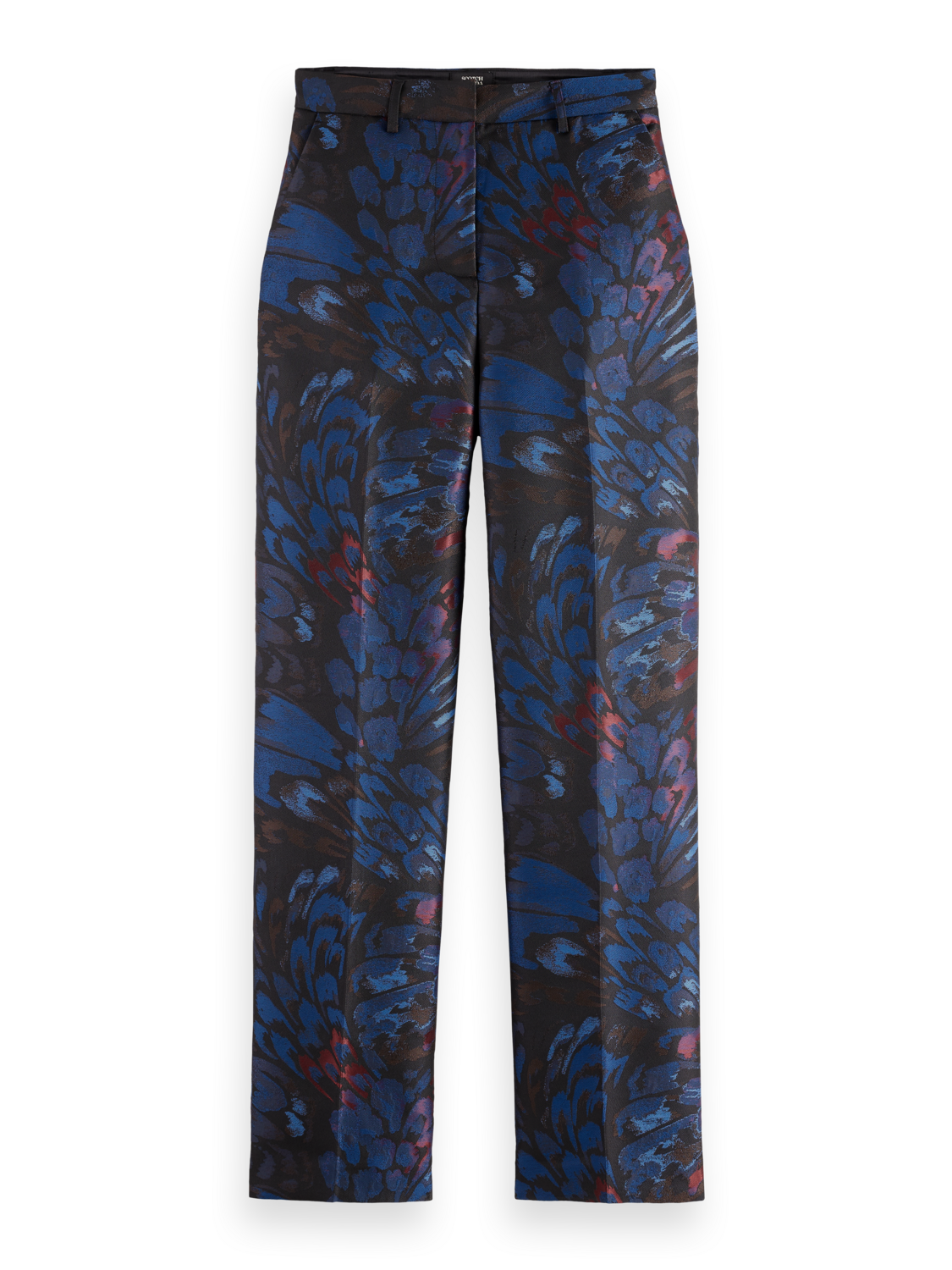 Pantalon droit en jacquard à motif de faisan ondulé