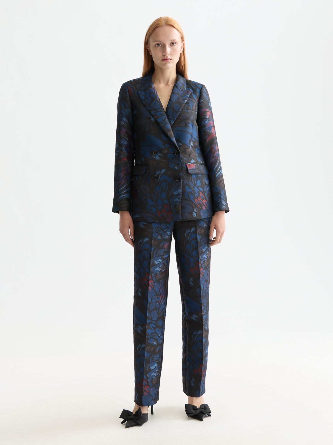 Pantalon droit en jacquard à motif de faisan ondulé