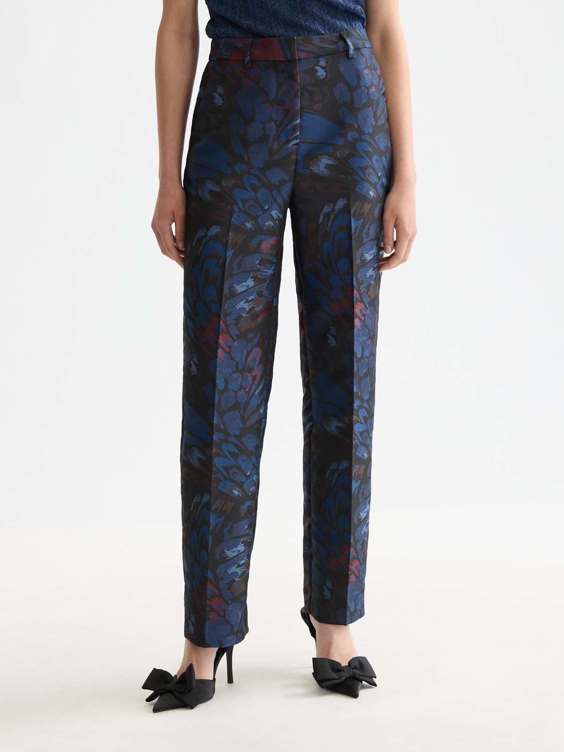 Pantalon droit en jacquard à motif de faisan ondulé