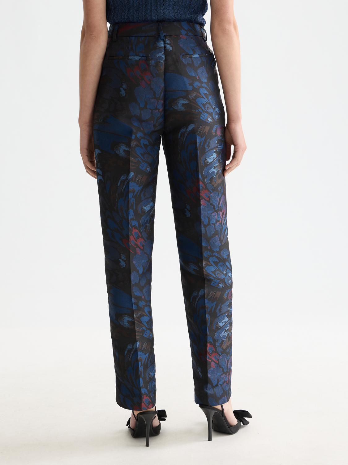 Pantalon droit en jacquard à motif de faisan ondulé