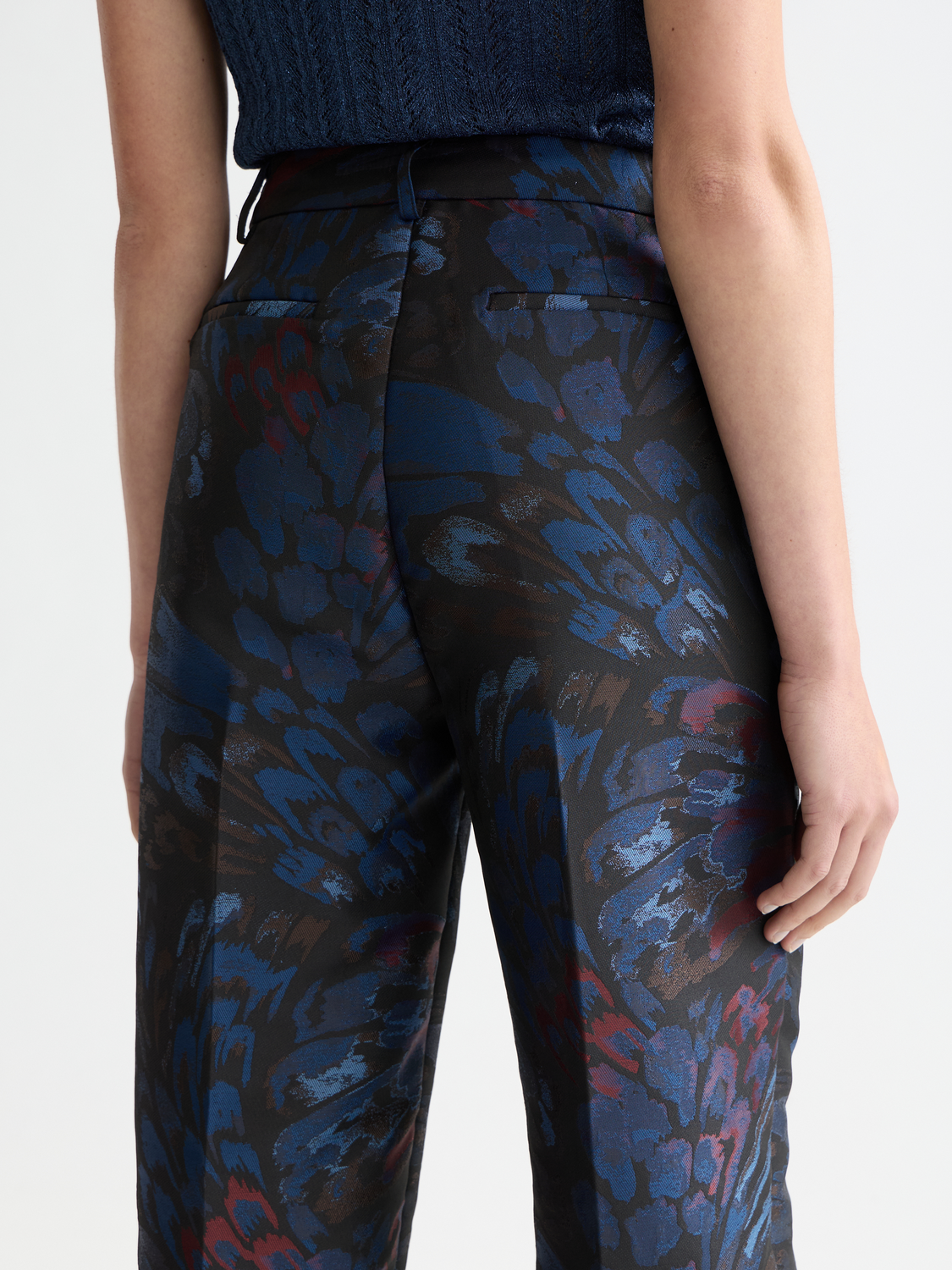 Pantalon droit en jacquard à motif de faisan ondulé