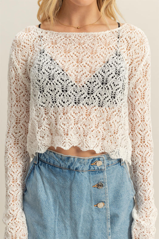 Scoop Neck Crochet Long Sleeve Top (8268851052752)