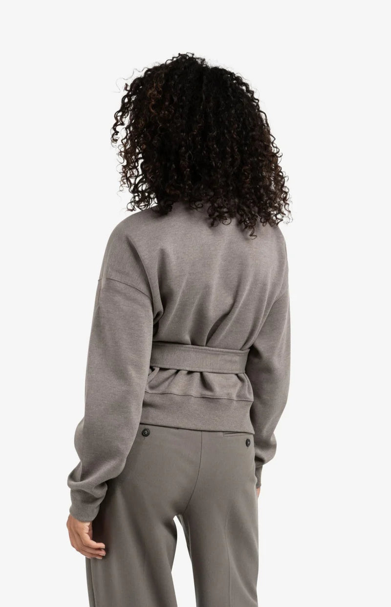 High Neck Sweatshirt With Belt & Pleated Sleeves