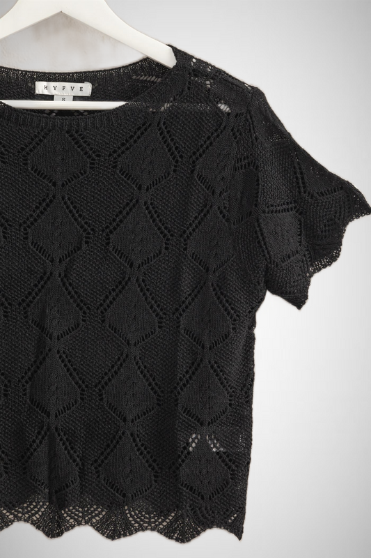 Short Sleeve Open Stitch Crochet Top (8268851249360)