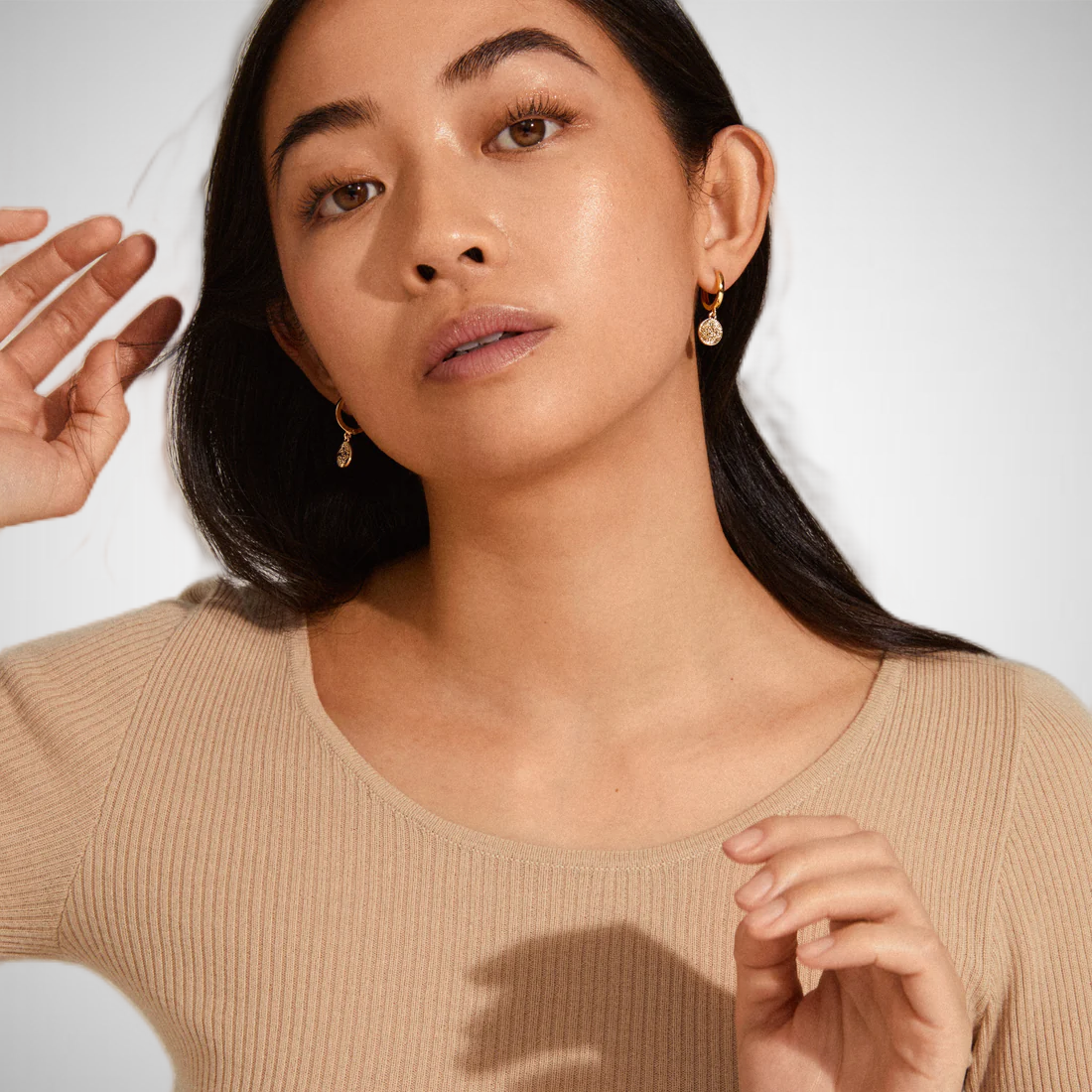 Nomad Coin Huggie Hoop Earrings Gold Plated (8302555791568)