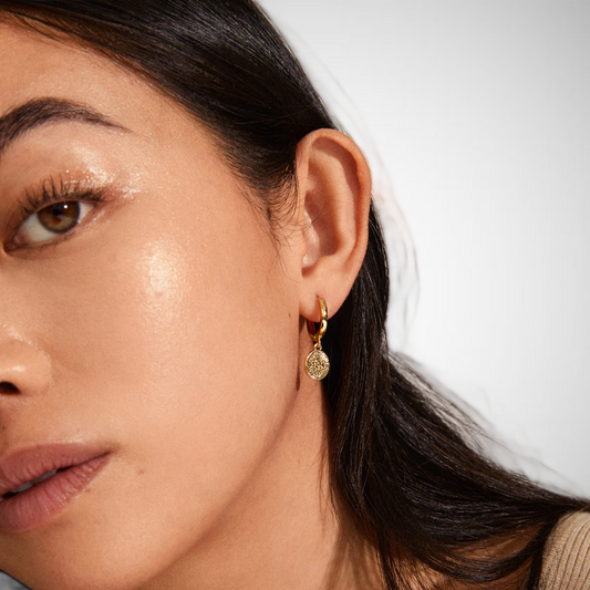 Nomad Coin Huggie Hoop Earrings Gold Plated (8302555791568)