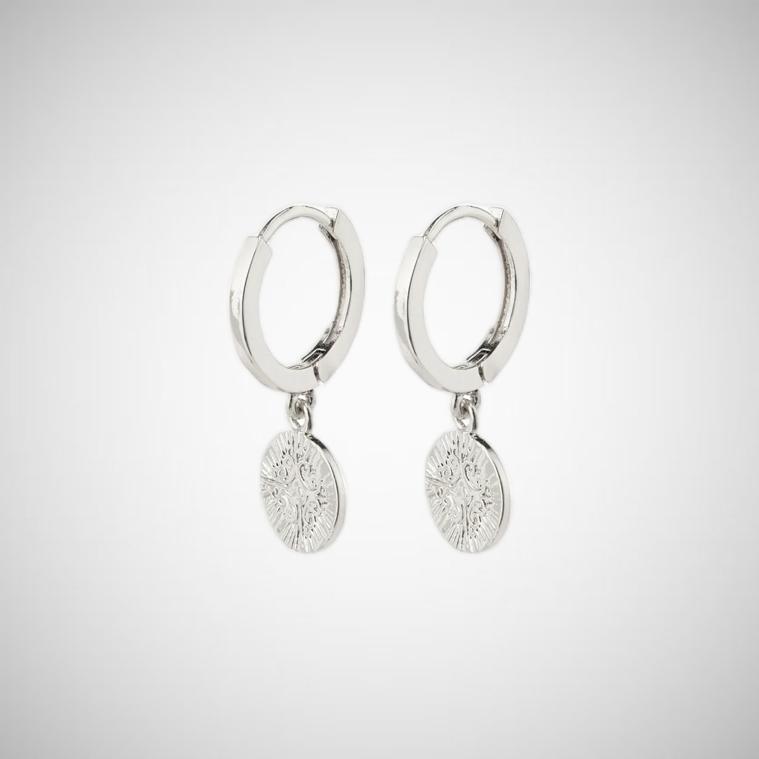 Nomad Coin Huggie Hoop Earrings Silver Plated (8302555758800)