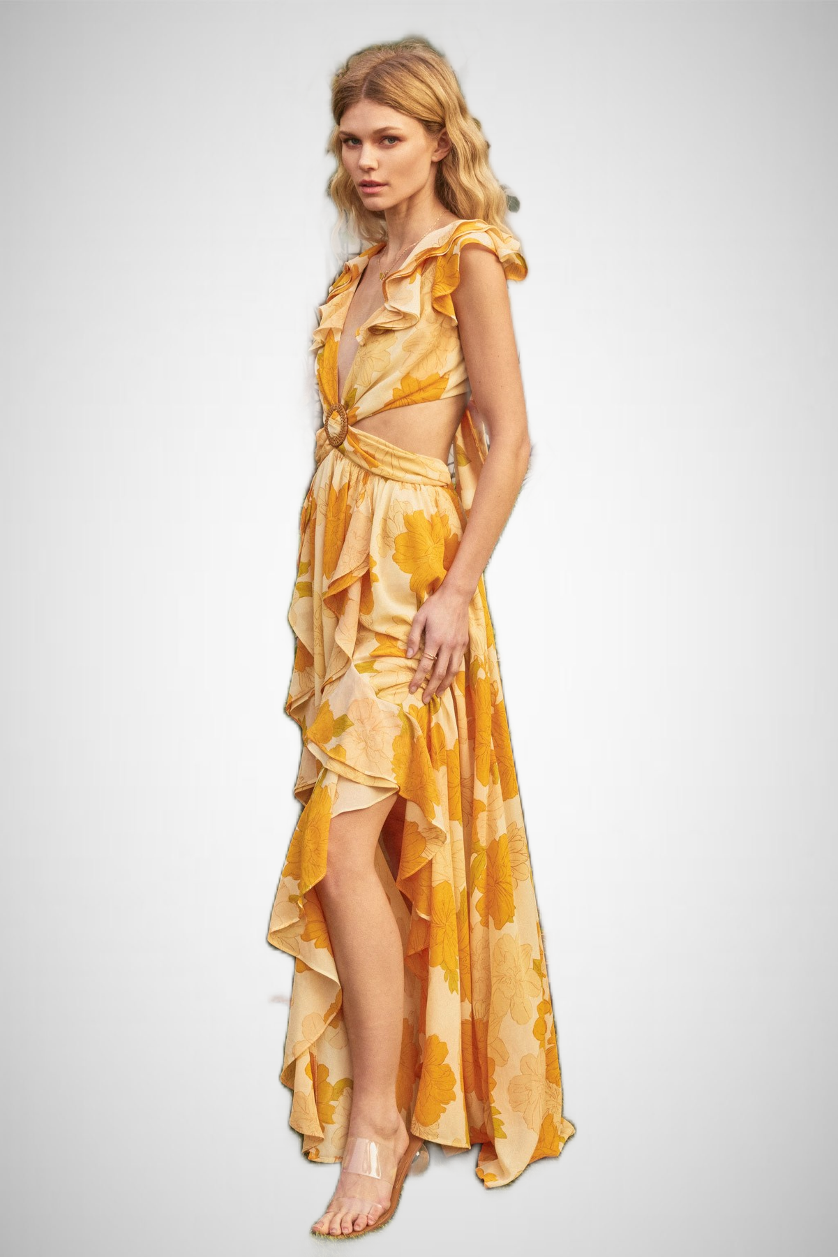 Hugs And Kisses Cutout Frilly Maxi Dress (8276756660432)