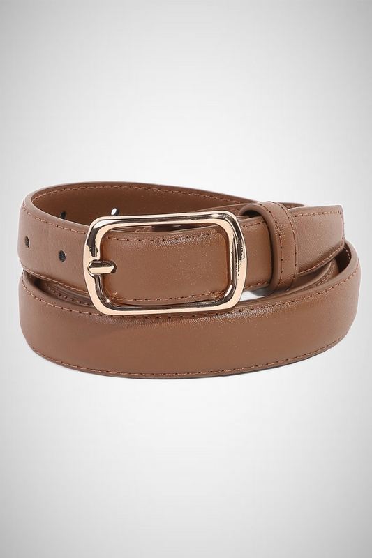 Metallic Rectangle Buckle Leather Belt (8258937880784)