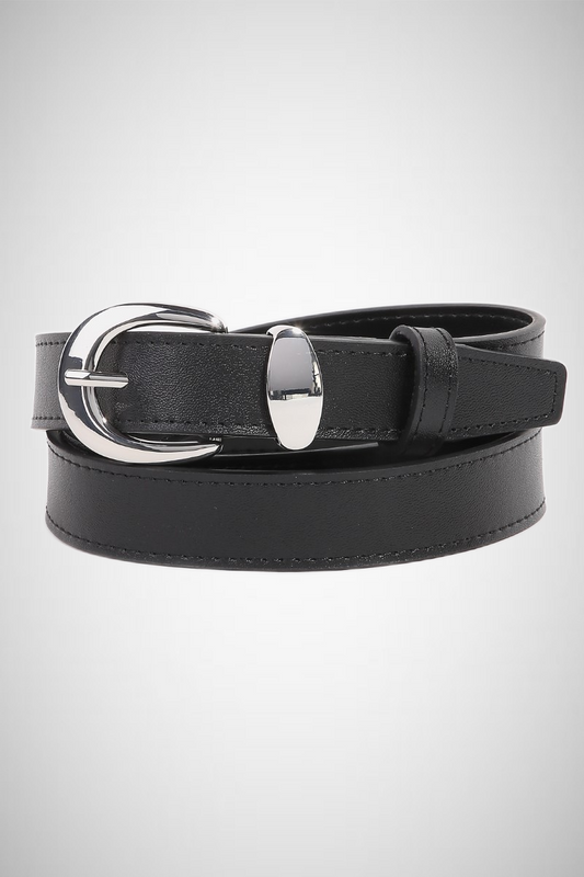Metallic Crescent Buckle Leather Belt (8258937848016)